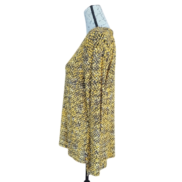 Michael Kors Black Yellow Geometric Print Long Sleeve Pullover Blouse L - Picture 3 of 7